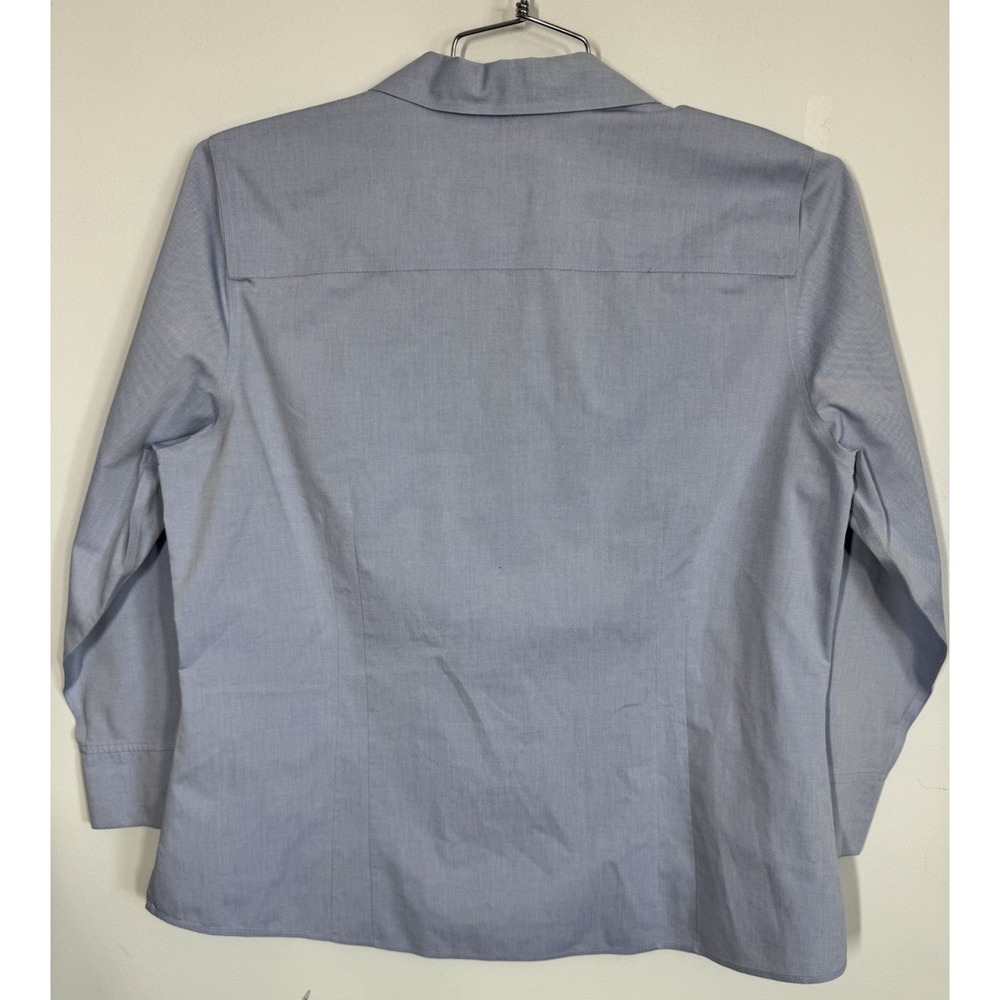 Foxcroft Non Iron Fitted Long Sleeve Button Up Blouse Top Shirt Size 16 Blue - Picture 2 of 9